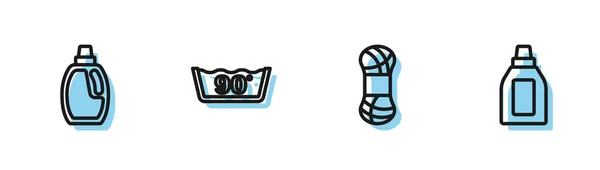 Set Line Yarn Bottle Cleaning Agent Temperature Wash Icon Vector — ストックベクタ