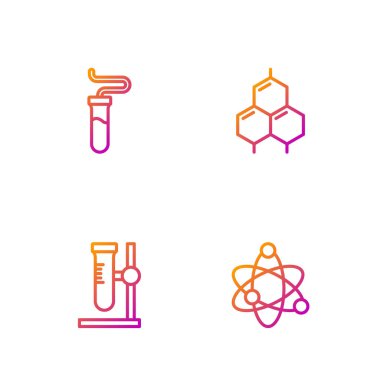 Çizgiyi Atom Test tüpü matarası ve kimyasal formüle ayarla. Renk simgeleri. Vektör.