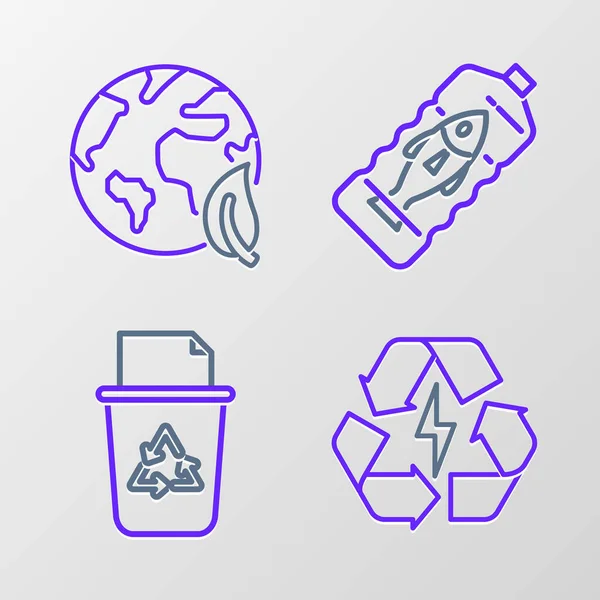 Set Line Battery Recycle Symbol Recycle Bin Stop Ocean Plastic — Stockvektor