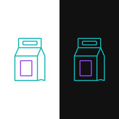 Beyaz ve siyah arkaplanda izole edilmiş otomatik çamaşır makinesi simgesi için çizgi deterjanı. Renkli taslak konsepti. Vektör.