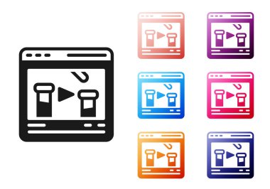 Siyah Kimya deneyleri beyaz arka planda izole edilmiş çevrimiçi simge. Laboratuvarda kimyasal ekipmanlarla yapılan bilimsel deney. Simgeleri renklendirin. Vektör.