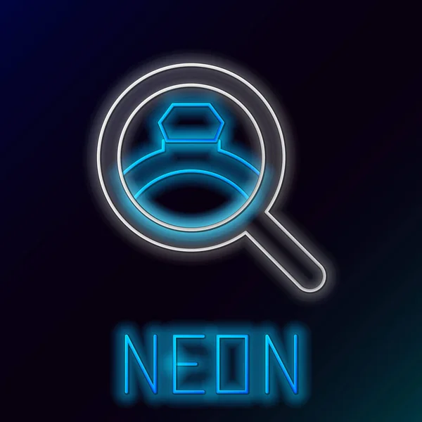 Glödande Neon Linje Diamond Förlovningsring Ikon Isolerad Svart Bakgrund Färgstarkt — Stock vektor