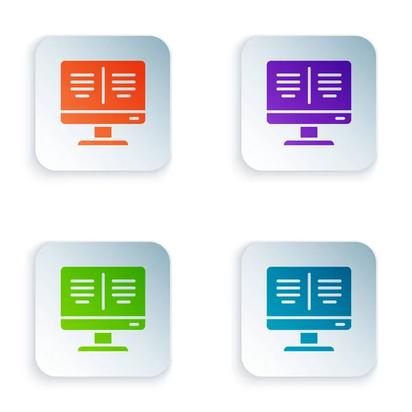 Color Online Book Monitor Icon Isolated White Background Internet Education — Image vectorielle