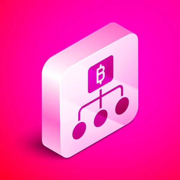 Isometric Blockchain Technology Bitcoin Icon Isolated Pink Background Abstract Geometric — Vector de stock