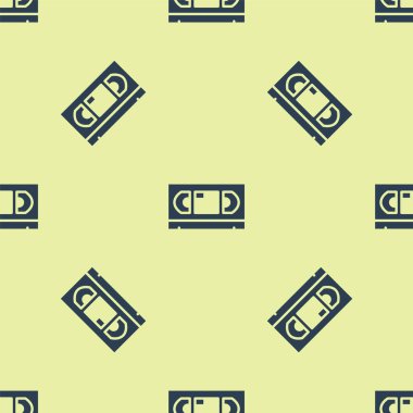 Mavi VHS video kaset ikonu sarı arkaplanda izole edilmiş pürüzsüz desen. Vektör.