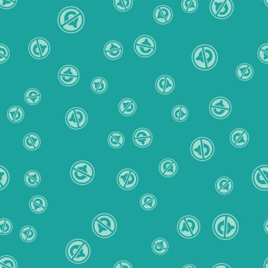 Green No pig icon isolated seamless pattern on green background. Stop pork. Animal symbol. Vector.