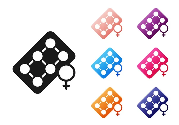 Black Packaging Birth Control Pills Icon Isolated White Background Contraceptive — Image vectorielle