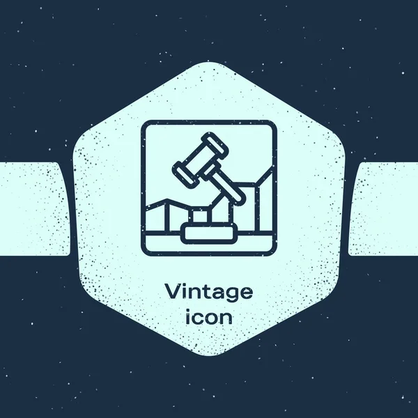 Grunge Line Online Internet Auction Icon Isoliert Auf Blauem Hintergrund — Stockvektor
