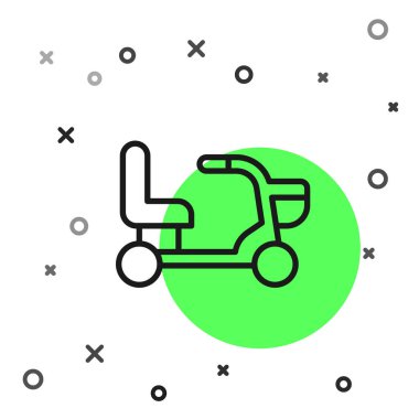 Siyah çizgili elektrikli tekerlekli sandalye beyaz arka planda izole edilmiş engelli insanlar için. Mobil scooter simgesi. Vektör.