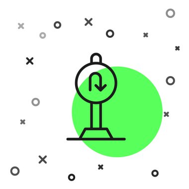 Siyah çizgi Beyaz arka planda izole edilmiş arka yol simgesini döndür. Trafik kuralları ve güvenli sürüş. Vektör.