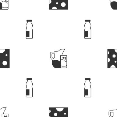 Peynir, süt sürahisi ya da sürahi ve cam ve şişe içinde dikişsiz yoğurt içmek. Vektör.