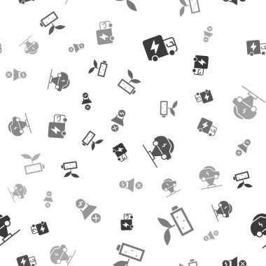 Elektrik kamyonu Eco Doğa Yaprağı Batarya Aracı ve Motoru kusursuz desenlere ayarlayın. Vektör.