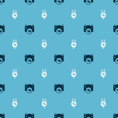 Set Eco nature leaf battery and Electric saving plug in on seamless pattern. Vector.