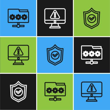 Satır Dizinini parola, Kalkan kontrol işareti ve Monitör ünlem simgesi ile ayarla. Vektör.