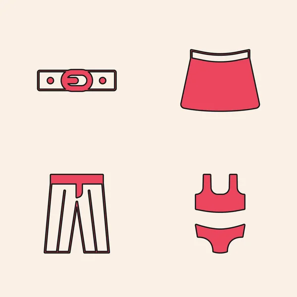 Set Swimsuit Belt Skirt Pants Icon Vector — Διανυσματικό Αρχείο