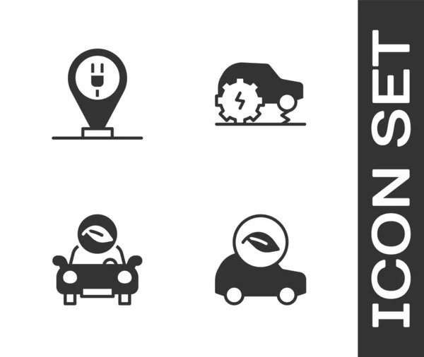 Set Eco Car Charging Parking Electric Electric Service Icon Vector — Vector de stock