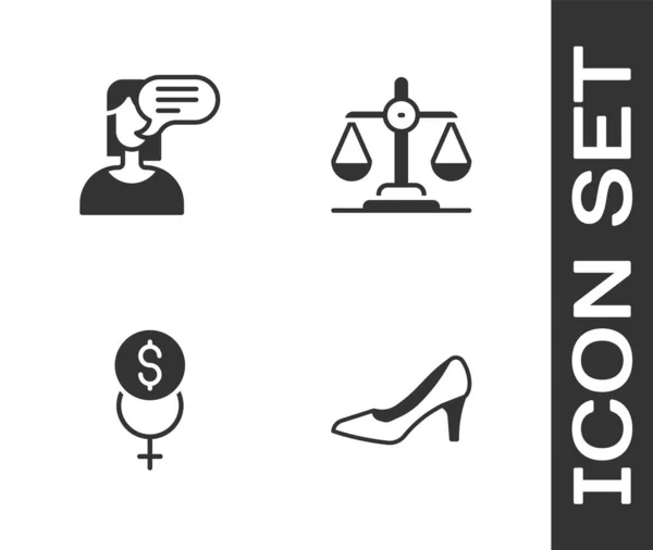 Set Woman Shoe Female Opinion Feminism Finance Gender Equality Icon — Stok Vektör