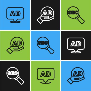 Set line Advertising, SEO optimization and icon. Vector.