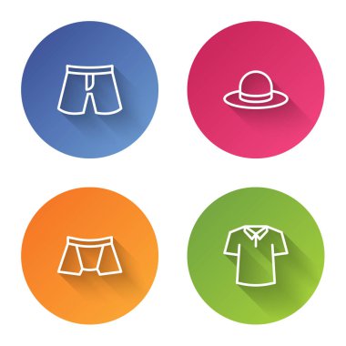 Kısa çizgi ya da pantolon giyen adam iç çamaşırı ve gömlek. Renkli daire düğmesi. Vektör.