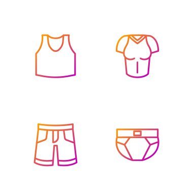 Çizgi Adam iç çamaşırı kısa ya da atlet ve tişörtü ayarla. Renk simgeleri. Vektör.