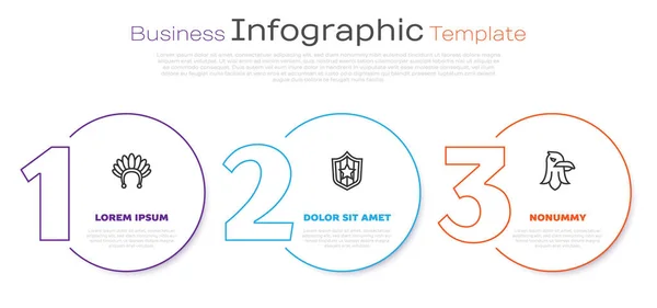 Установить Линию Индийский Головной Убор Перьями Щит Звезды Орел Бизнес — стоковый вектор