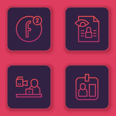 Hat oluştur Son dakika haberleri gazetecilik soruşturması ve kimlik kartı. Mavi kare düğme. Vektör.