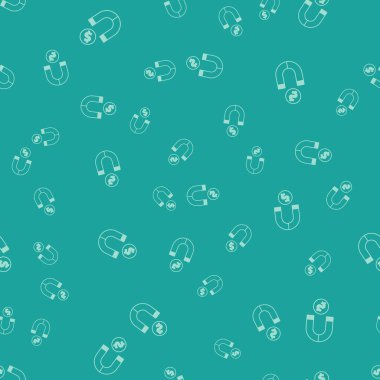 Yeşil Mıknatıs, para simgesine sahip. Yeşil arka planda kusursuz desen izole edilmiş. Yatırım çekme kavramı. Büyük işletmelerin kazanç kaynağı ve başarısı. Vektör.