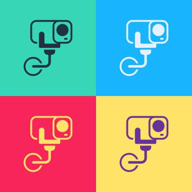 Pop sanat güvenlik kamerası ikonu renk arkaplanda izole edildi. Vektör.