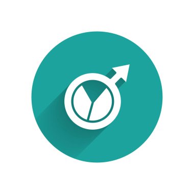 Beyaz Finansal büyüme ikonu uzun gölgeli arka planda izole edilmiş. Gelirleri arttırıyorum. Yeşil daire düğmesi. Vektör.