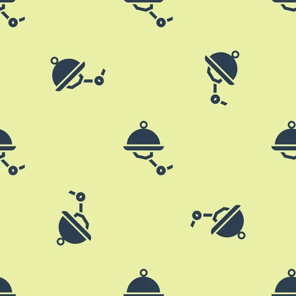 Blue Waiter Robot Covered Plate Icon Isolated Seamless Pattern Yellow — Stockvektor