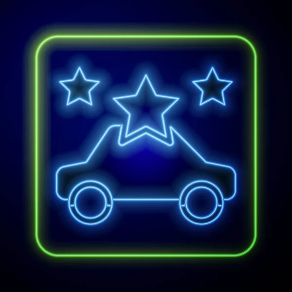 Ragyogó Neon Car Megosztó Ikon Elszigetelt Kék Háttérrel Autómegosztó Tábla — Stock Vector