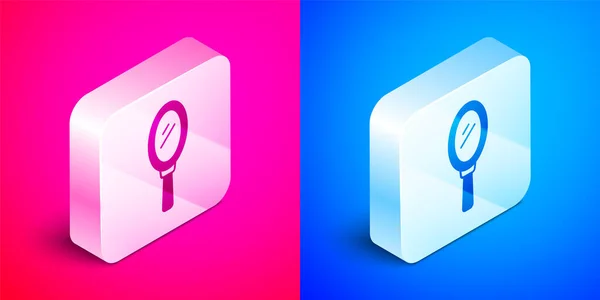 Isometric Hand Mirror Icon Isolated Pink Blue Background Silver Square — Stock vektor