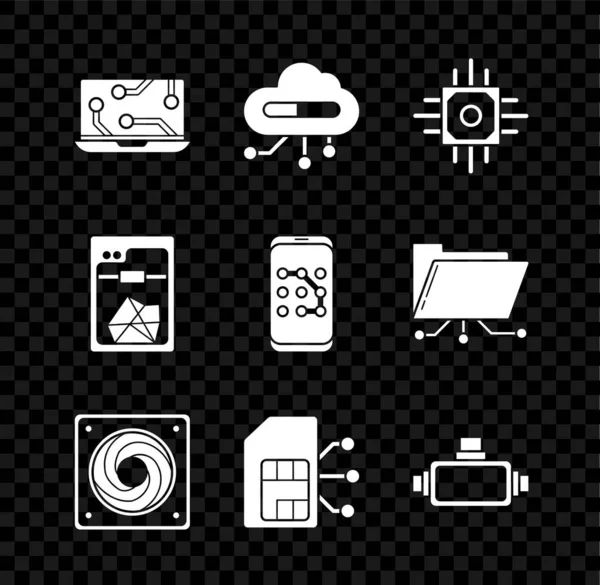 Set Laptop Internet Things Processor Computer Cooler Sim Card Virtual — Image vectorielle