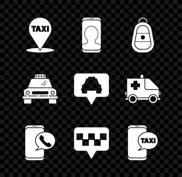 Állítsa Térképet Mutató Taxi Taxi Hívás Telefon Szolgáltatás Autó Kulcs — Stock Vector