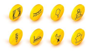 Hayalet Sürücü Çocuk ördek arabası Corn Dog Cazibe atlıkarınca Pamuk Şeker Karnaval çelengi, bayraklar ve perde ikonu. Vektör.