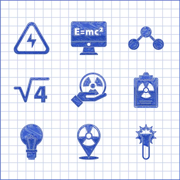 Set Radioactive Location Test Tube Flask Radiation Warning Document Light — Image vectorielle