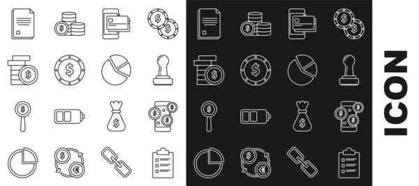 Set Line Clipboard Checklist Smartphone Dollar Symbol Stamp Mobile Credit — Vector de stock