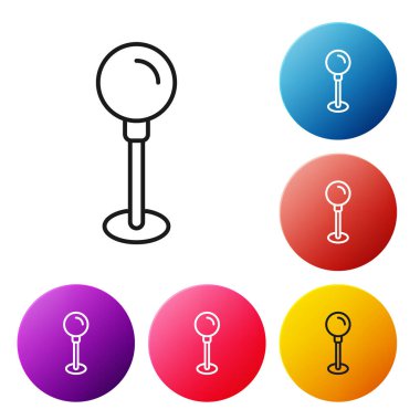 Siyah çizgi itme simgesi beyaz arkaplanda izole edildi. Raptiye işareti. Renkli daire düğmelerini ayarlayın. Vektör.