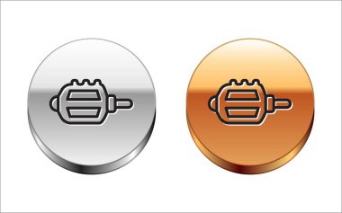 Black line Bicycle pedal icon isolated on white background. Silver-gold circle button. Vector.