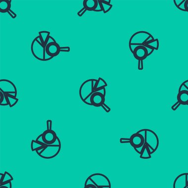 Mavi çizgi büyüteç ve veri analiz simgesi yeşil arka planda izole edilmiş kusursuz desen. Arama işareti. Vektör.