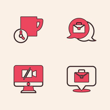 Online çalışma, zaman yönetimi ve video kamerayı bilgisayar simgesinde kapat. Vektör.