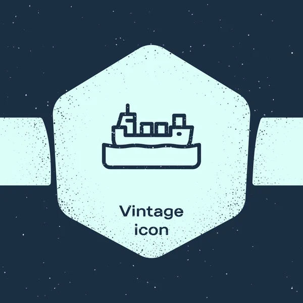 Grunge Line Oil Tanker Ship Icon Isolated Blue Background Monochrome — Image vectorielle