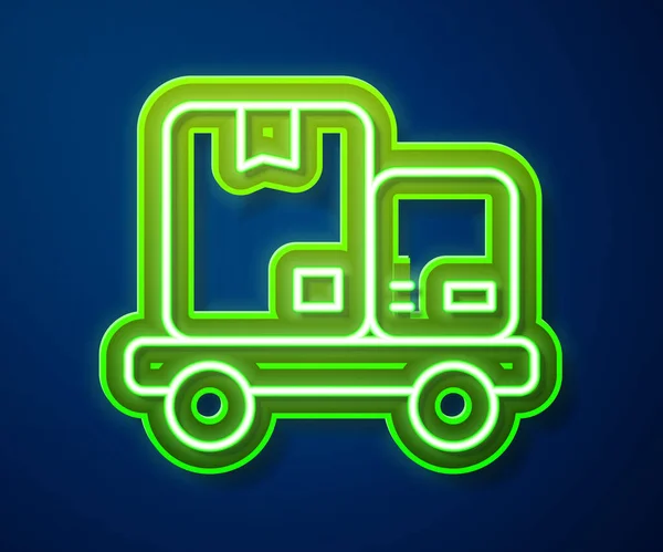 Świecące Neon Linii Ręczna Ciężarówka Pudełka Ikona Izolowane Niebieskim Tle — Wektor stockowy