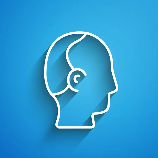 Weiße Linie Kahlheit Symbol Isoliert Auf Blauem Hintergrund Alopezie Langer — Stockvektor