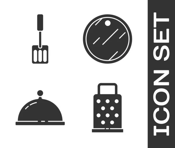 Set Grater Spatula Covered Tray Food Cutting Board Icon Vector — 图库矢量图片