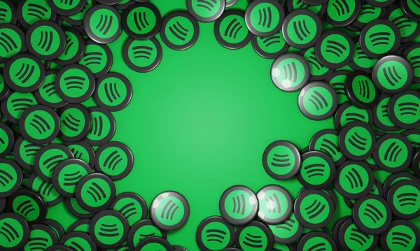 Melitopol, Ukraine - August 18, 2022: Spotify icon isolated on green background. Spotify - online streaming audio service. 3D render illustration.