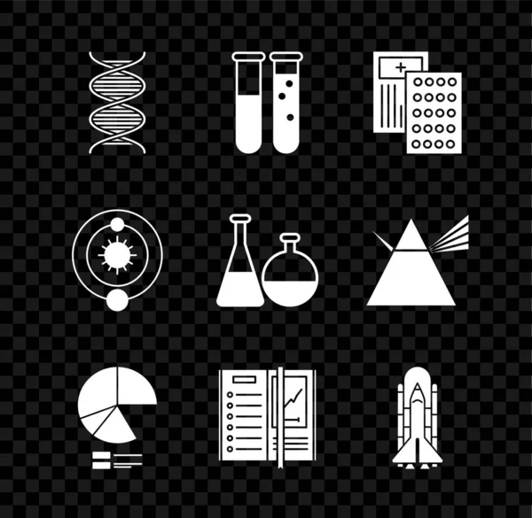 Установить Днк Символ Пробирки Колбы Химической Лаборатории Таблетки Блистерной Упаковке — стоковый вектор