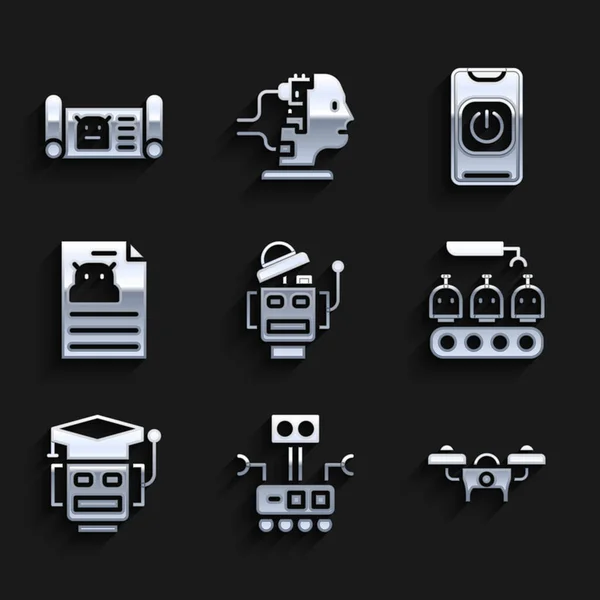 Set Robot Drone Industrial Production Robots Technical Specification Turn Phone —  Vetores de Stock