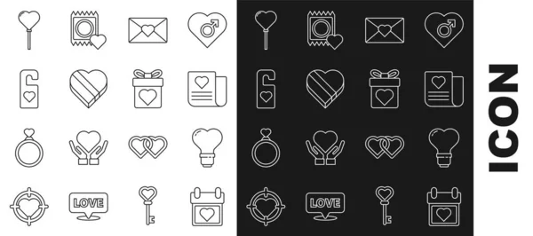 Set Line Calendar Heart Heart Shape Light Bulb Envelope Valentine — Vetor de Stock