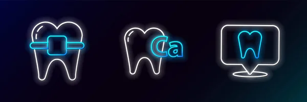 Set Line Dental Clinic Location Teeth Braces Calcium Tooth Icon — Stockový vektor